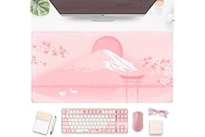 DSKGSJH Cherry Blossom Mouse Pad Kawaii Pink Floral Desk Mat, Japanese Pastel Sakura Large Anime Gaming Mousepad XXL, Cute Aesthetic Mount Fuji Japan Keyboard Mats for Women Office Desk Pads 31.5"x15.75"