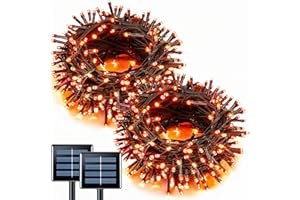 JMEXSUSS 2 Pack Orange Halloween Lights: 100 LED 33ft Solar Halloween Lights Outdoor Waterproof - 8 Modes Orange Solar Light for Christmas Outside Tree Gardens Fall Festival