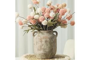 VANSELIA Ceramic Flower Vase Home Decor - 7.6 Inch Farmhouse Rustic Table Vases with Handle Living Room Decoration Decorative Vintage Pottery for Kitchen Shelf Coffee Dining Bookshelf Fireplace Centerpiece