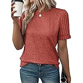 SHEWIN Women's Short Sleeve Summer Tops Crewneck Knit Solid Loose Casual Basic T Shirts Tee Blouses