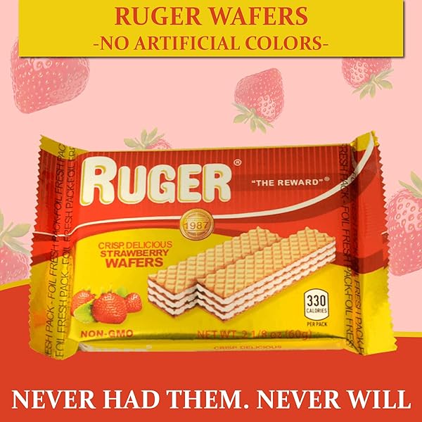 RUGER WAFERS AUSTRIAN STRAWBERRY WAFERS, 2.125 OUNCE (PACK OF 12) – DELIGHTFULLY CRISP AND CREAMY STRAWBERRY TREATS WITH NATURAL INGREDIENTS AND EXTENDED FRESHNESS, IDEAL FOR SNACKING, DESSERTS, AND ANYTIME ENJOYMENT