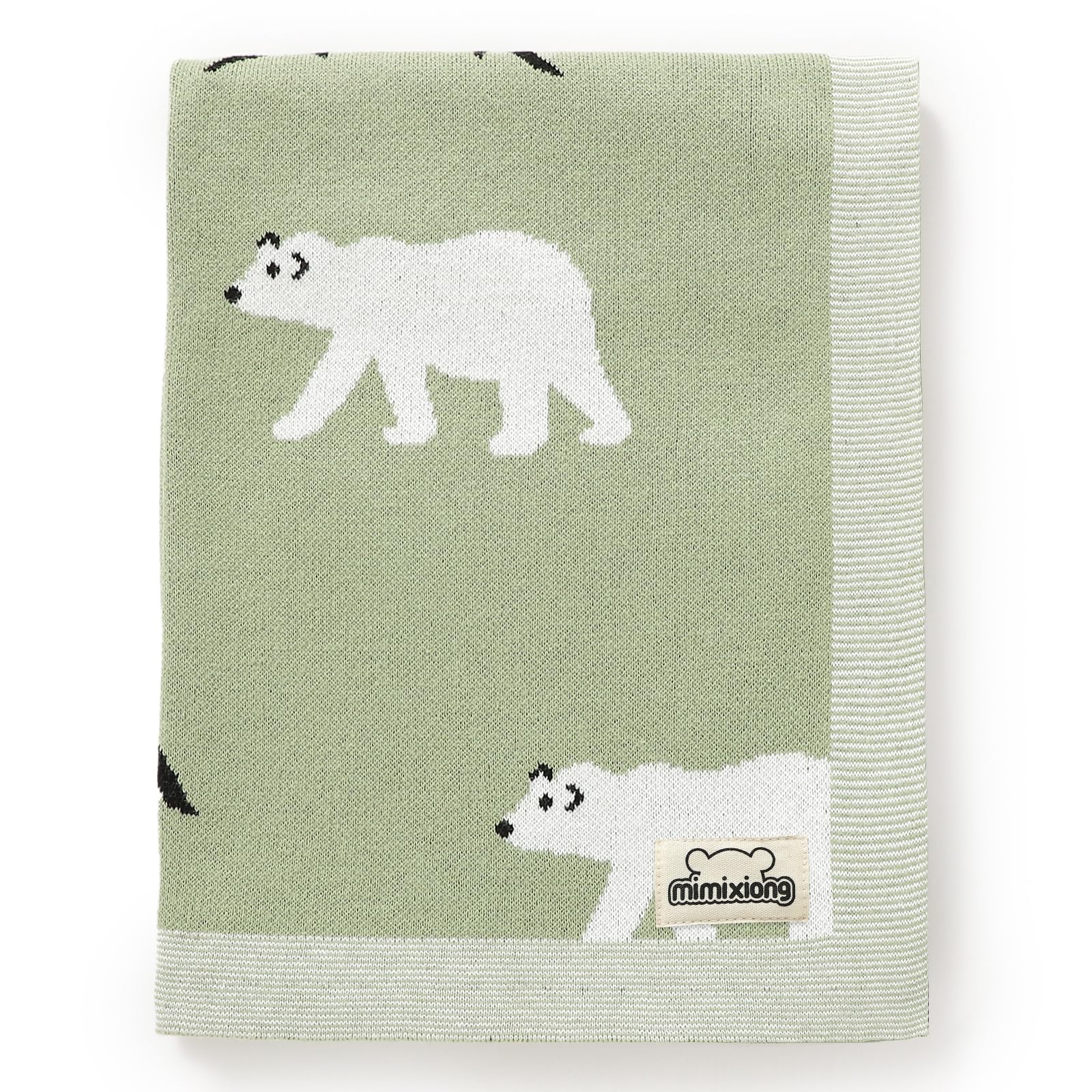 mimixiong Baby Blanket 100% Soft Cotton Baby Gift Cute Cartoon Polar Bear Baby Blankets for Newborn Boy Girls Light Green