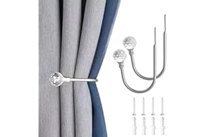 YH YAO Metal Curtain Holdbacks, 2PCS Crystal U Shaped Wall Mounted Hook for Home Decor, Decorative Curtain Tieback Curtain Drapery Hooks for Wall (Silver)