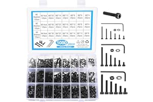 BAYIDUN 1080pcs Screws Bolts and Nuts and Washers Assortment Set, Metric M4 M3 M2 Stainless Steel Hex Socket Head Cap Screws Kit, Assorted Machine Screws Nuts and Bolts with Washers (1080 Black)