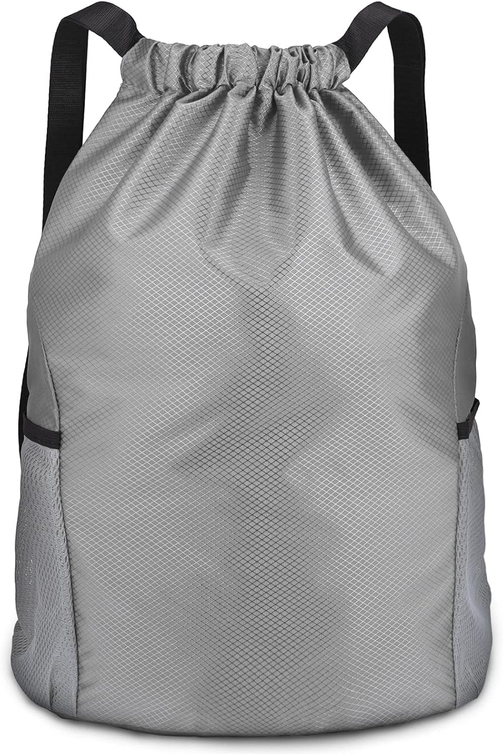 Dacitiery Nylon Drawstring Gym Bag with Outside Zipper Grey Large 48x40