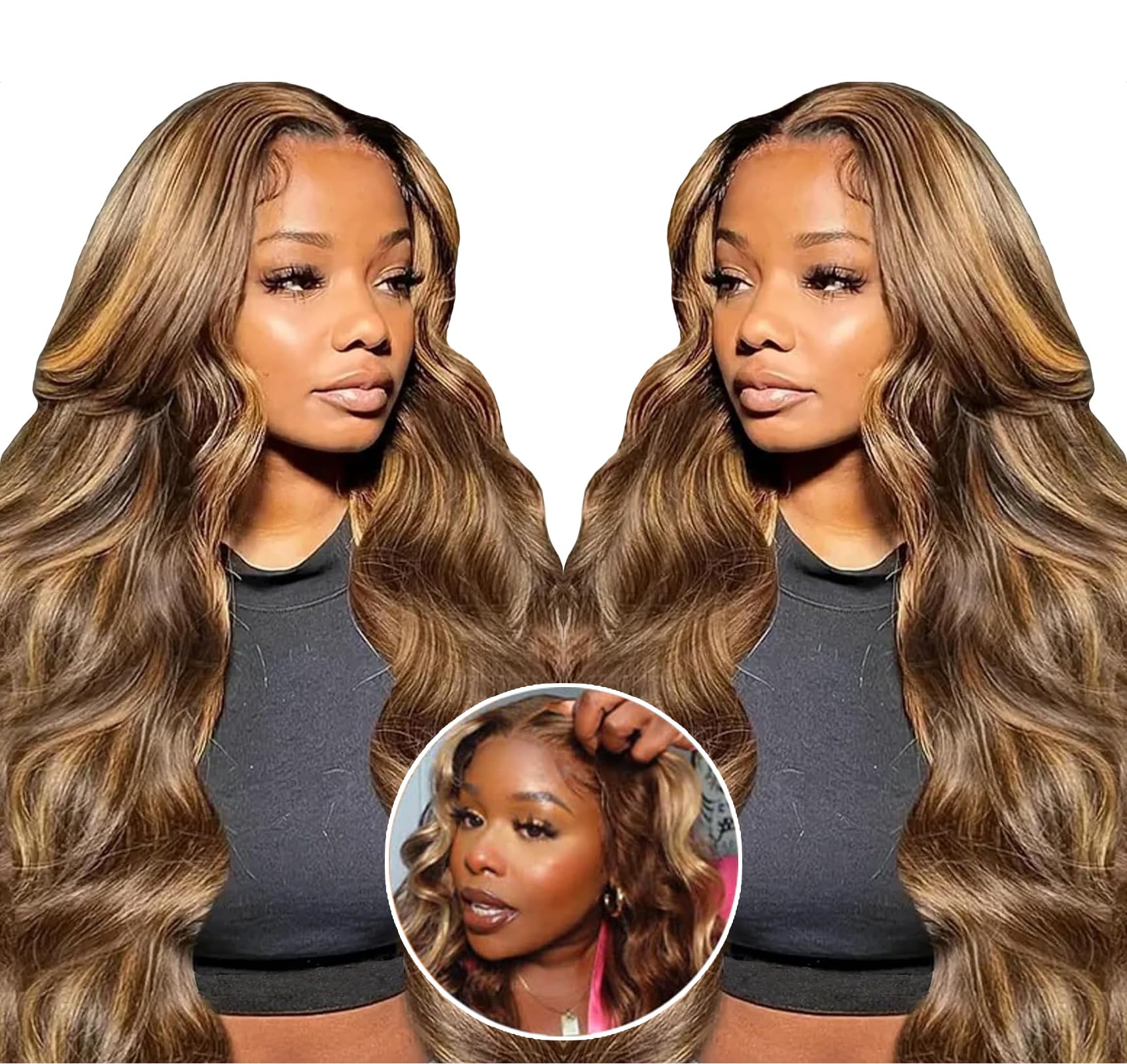 Highlight Human Hair Wig Pre Cut 6x4 Transparent hd Lace Body Wave Human Hair Wig 200% Density 28 Inch Ombre Lace Front Wig Beginner Friendly Wear And Go Glueless Honey Blonde — image 1