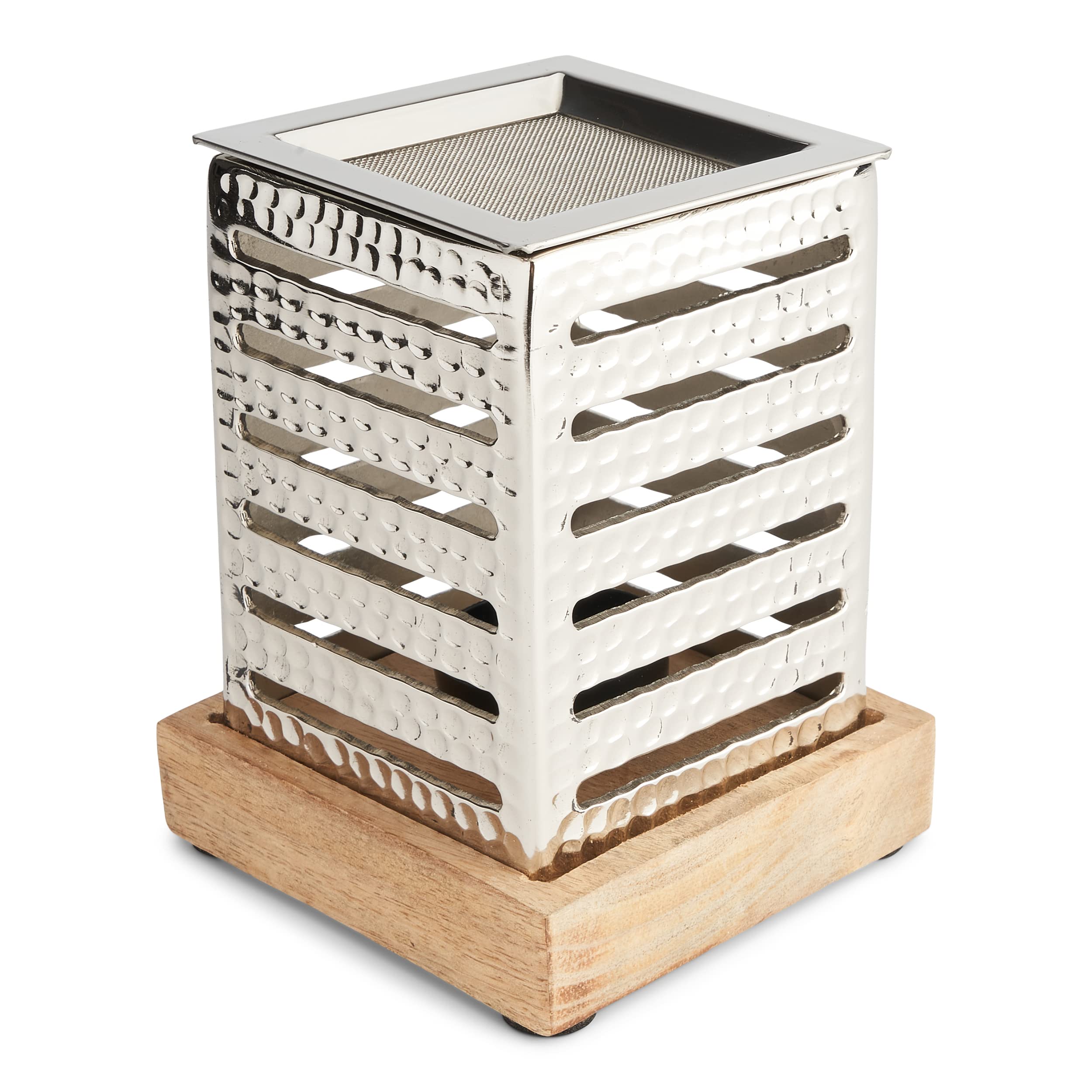 NKlaus Incense Burner Silver Aluminium & Mango Wood Screen Incense Burner hand-hammered 39165
