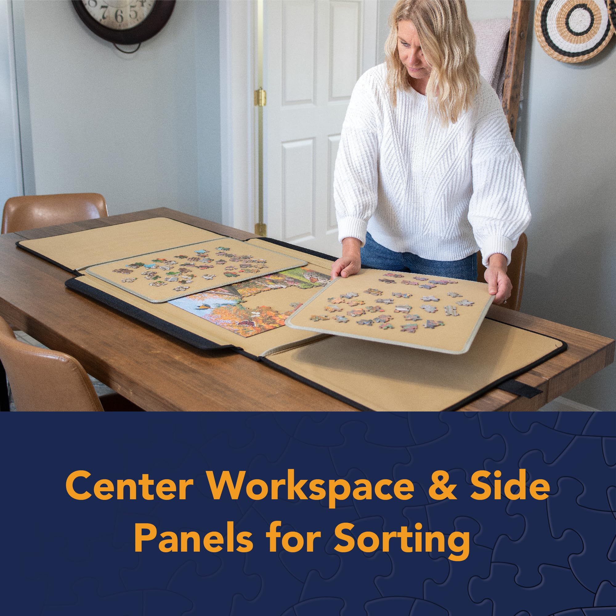 Bits and Pieces Portapuzzle Portable Puzzle Board 1500 Pieces - Compact Lightweight Foldable Portable Puzzle Mat with Removable Sorting Areas - 24.5 Inch x 35.5 Inch