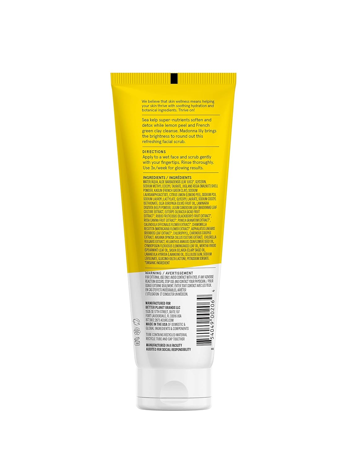 Acure Brightening Facial Scrub |100% Vegan |For A Brighter Appearance | Sea Kelp & French Green Clay - Softens, Detoxifies and Cleanses | All Skin Types | 4 Fl Oz (Packaging May Vary) (ET1012): Health & Personal Care