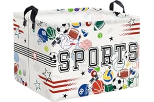 HUUMONSS Sports Balls Baby Laundry Hamper Collapsible Clothes Kids Storage Basket Large Boys Gift Toy Box Bin for Play Room, White, 36L