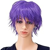 SWACC Unisex Fashion Spiky Layered Short Anime Cosplay Wig for Men and Women (Purple)