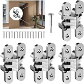 Invisible Cabinet Hinges 180&deg; Silver, 4-Pack | Silver, zinc alloy, 180&deg; opening, fits 11/16" to 1" thick doors, 4-pack