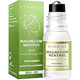 Magnesium Menthol Migraine Roll on Stick - Natural Fast Acting & Cooling Relief Peppermint Eucalyptus Aromatherapy Essential 