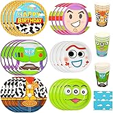 Hokoad 120pcs Toy Birthday Party Supplies, Cartoon Toy Plates Napkins Disposable Party Decorations Cartoon Cups for Boys Girl Birthday Tableware Set for 30 Guests