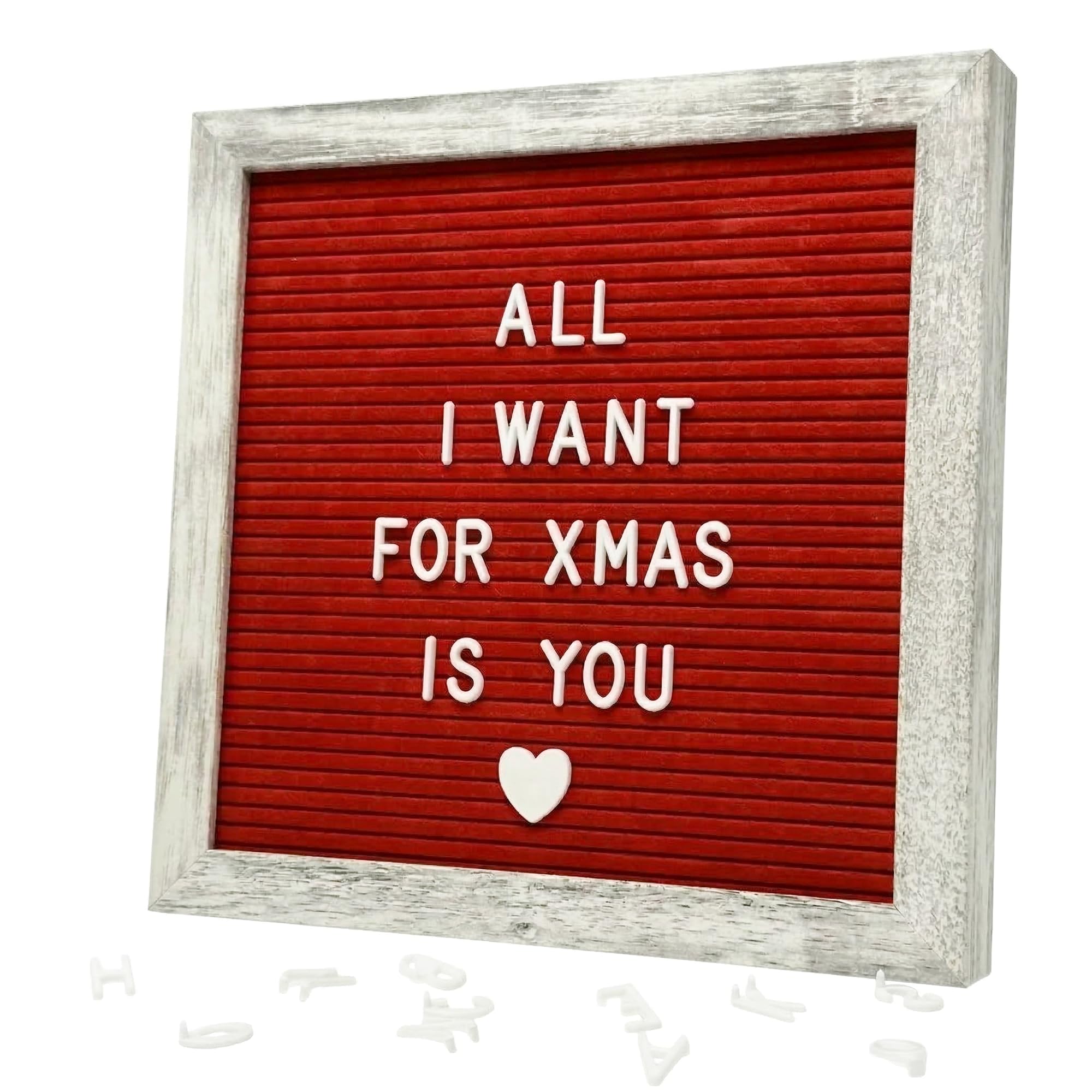 Changeable Red Felt Letter Board 25×25 cm with Rustic Wooden Frame – Personalised Message Board for Home, Office, Classroom, Baby Showers and Events