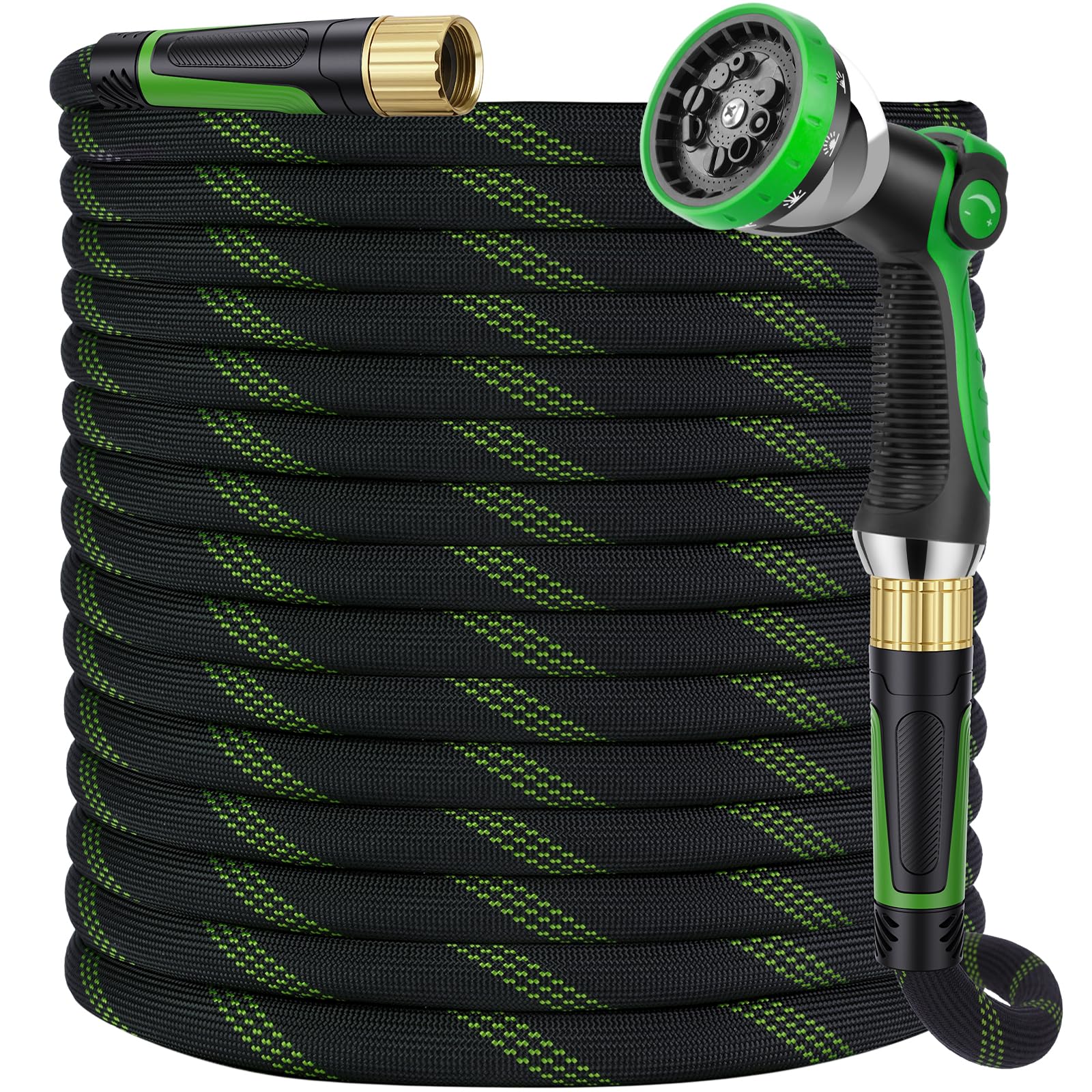 HORTICORA 100 ft Non-Expanding Garden Hose, 360° Anti-Kink Swivel Fittings | Ultra-Lightweight Hose, Kink-Resistant, 500 PSI