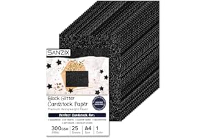 SANZIX 25 Sheets Black Glitter Cardstock Paper- 8.2"x11.7", 110lb 300 GSM, Heavyweight Sparkly Black Glitter Card Stock for Scrapbook, DIY Crafts, Halloween, Christmas, Decorations & School Supplies