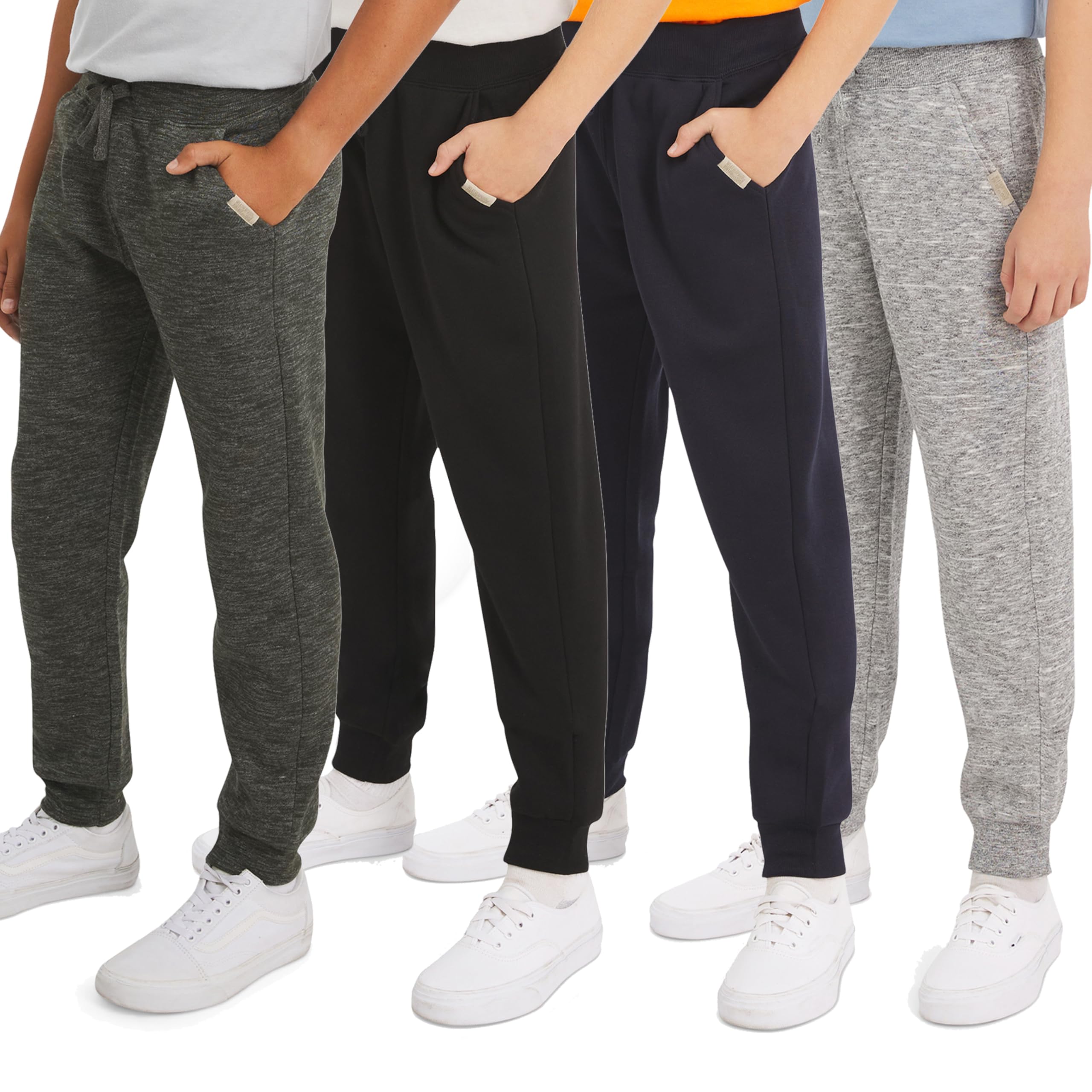 Weatherproof Vintage Boys’ 4 Pack Variety Midweight Super Soft Fleece Lined Stretchable Jogger Pants, Charcoal Blue Tonal Set, Small