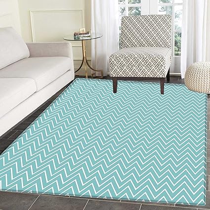 Amazon Com Blue Print Area Rug Ocean Sea Wave Like Zig Zag