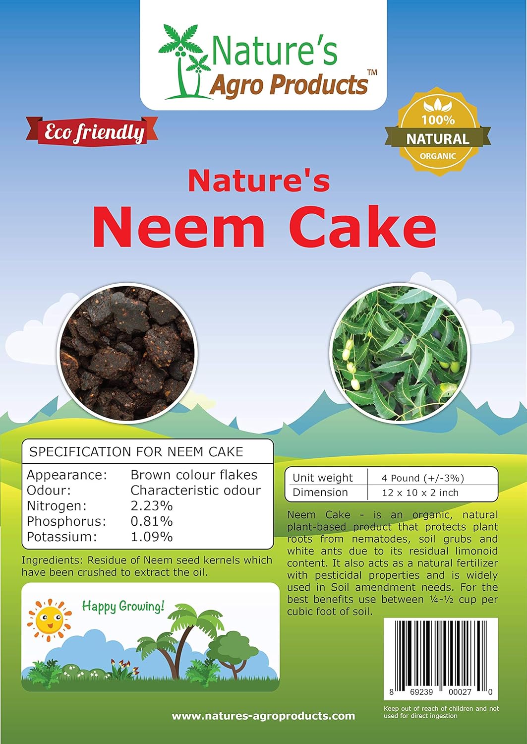 Nature's Neem Cake 4Pound Bag Garden & Outdoor
