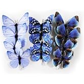 ConetoRosa Butterfly Decor 12PCS 2Sizes, 3D Faux Butterflies (Cerulean) | Poseable Fabric Wings | Flexible wire stems attach anywhere | Bedroom accent | Dining room centerpiece | Party decor | Crafts