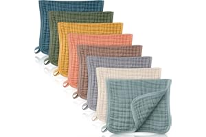 Remagr 8 Packs Muslin Burp Cloths 6 Layers Unisex Baby Items Absorbent Burp Rags Colorful Muslin Washcloths for Baby Plain Soft Cotton Cloth for Babies Girls Boys, 10 x 20 Inch (Beautiful Colors)