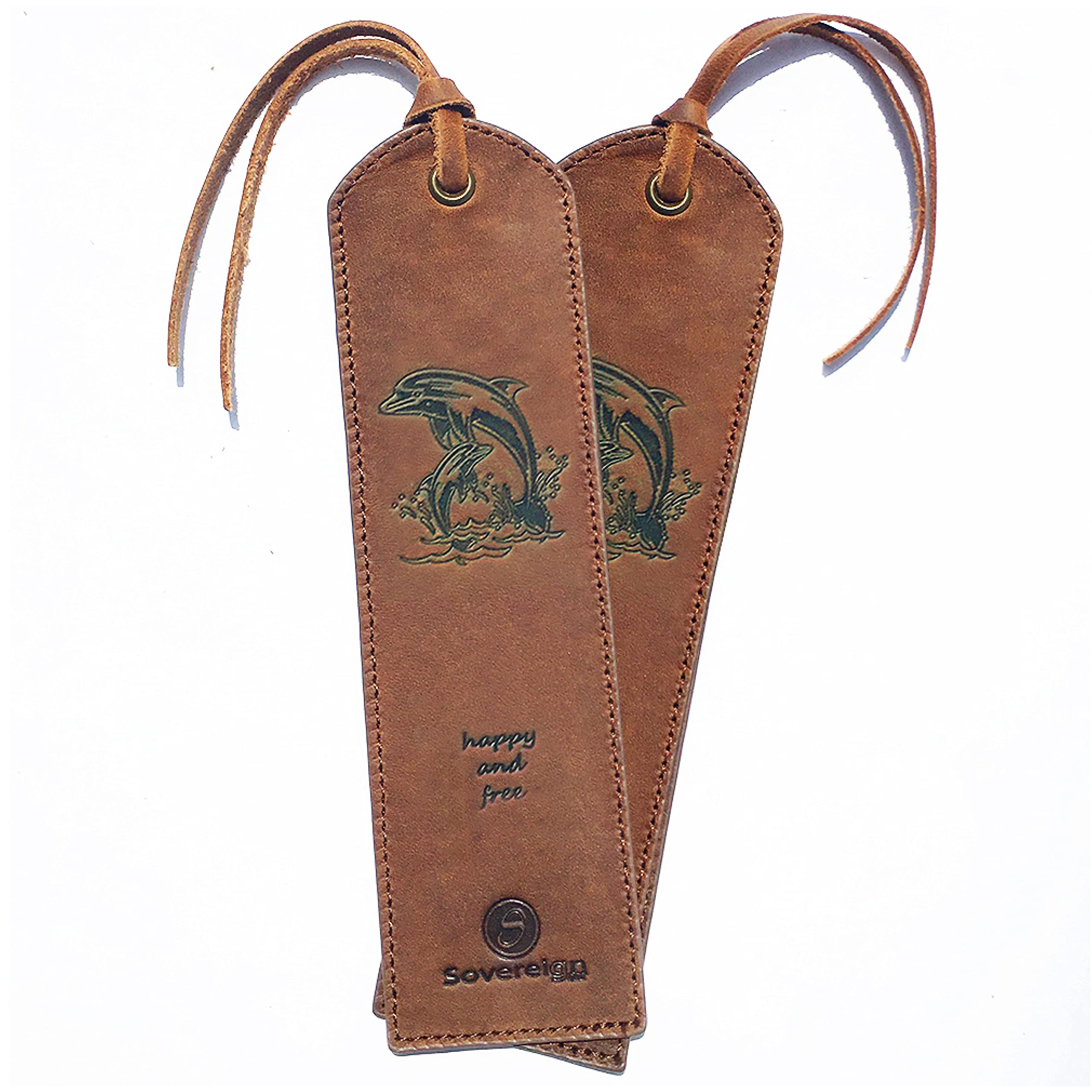 Handmade Dolphin Design Bookmark - Pack of 2 Genuine Leather Book Marks - Perfect for Men, Women & Kids | Great Gift for Bookworms, Writers & Relatives