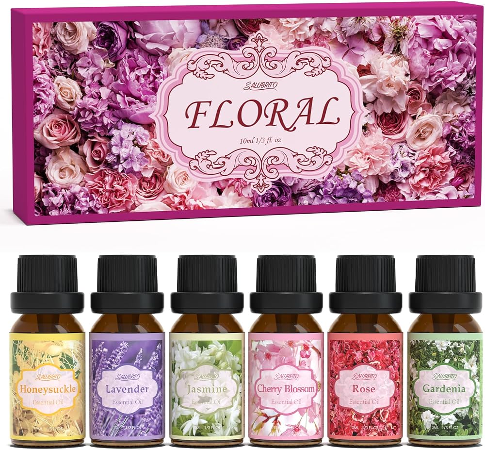 Salubrito Essential Oils Set 6x10ml Floral Diffuser Jasmine Lavender Rose