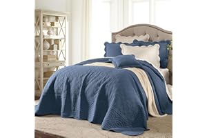BrylaneHome Bedding Lightweight All Season Florence Quilted Oversized 100% Cotton Ultra Supreme Softness Bedspread - Queen, Smoky Blue