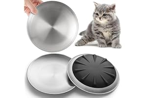 WROSWT 304 Stainless Steel Cat Plates for Wet food, 6.7" Shallow/Wide Whisker Friendly Cats Food Bowls, Non-Slip Silicone Base,Easy to Clean Indoor Cat Feeding Dishes, 3 Pack