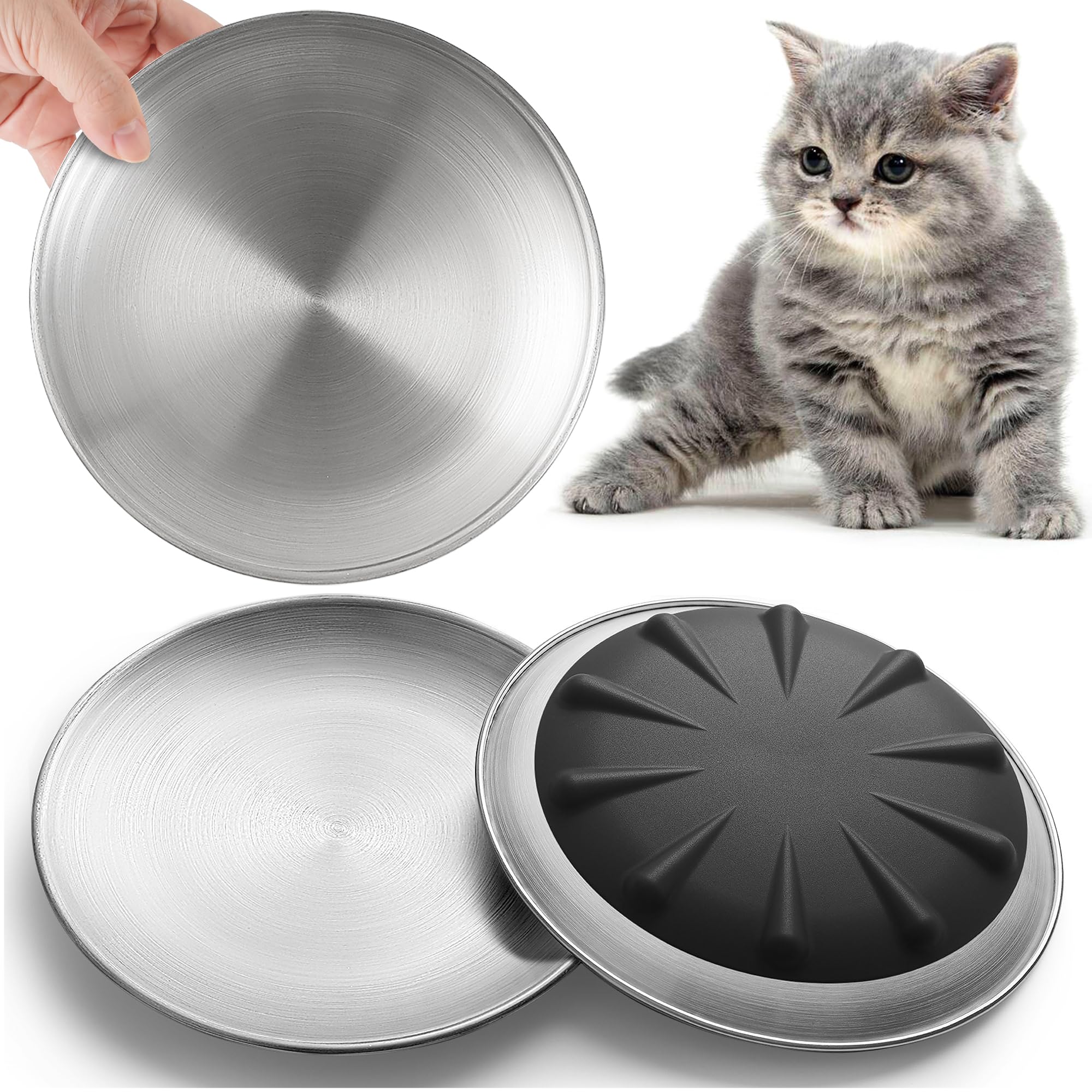 Photo 1 of WROSWT 304 Stainless Steel Cat Plates for Wet food, 6.7" Shallow/Wide Whisker Friendly Cats Food Bowls, Non-Slip Silicone Base,Easy to Clean Indoor Cat Feeding Dishes, 3 Pack