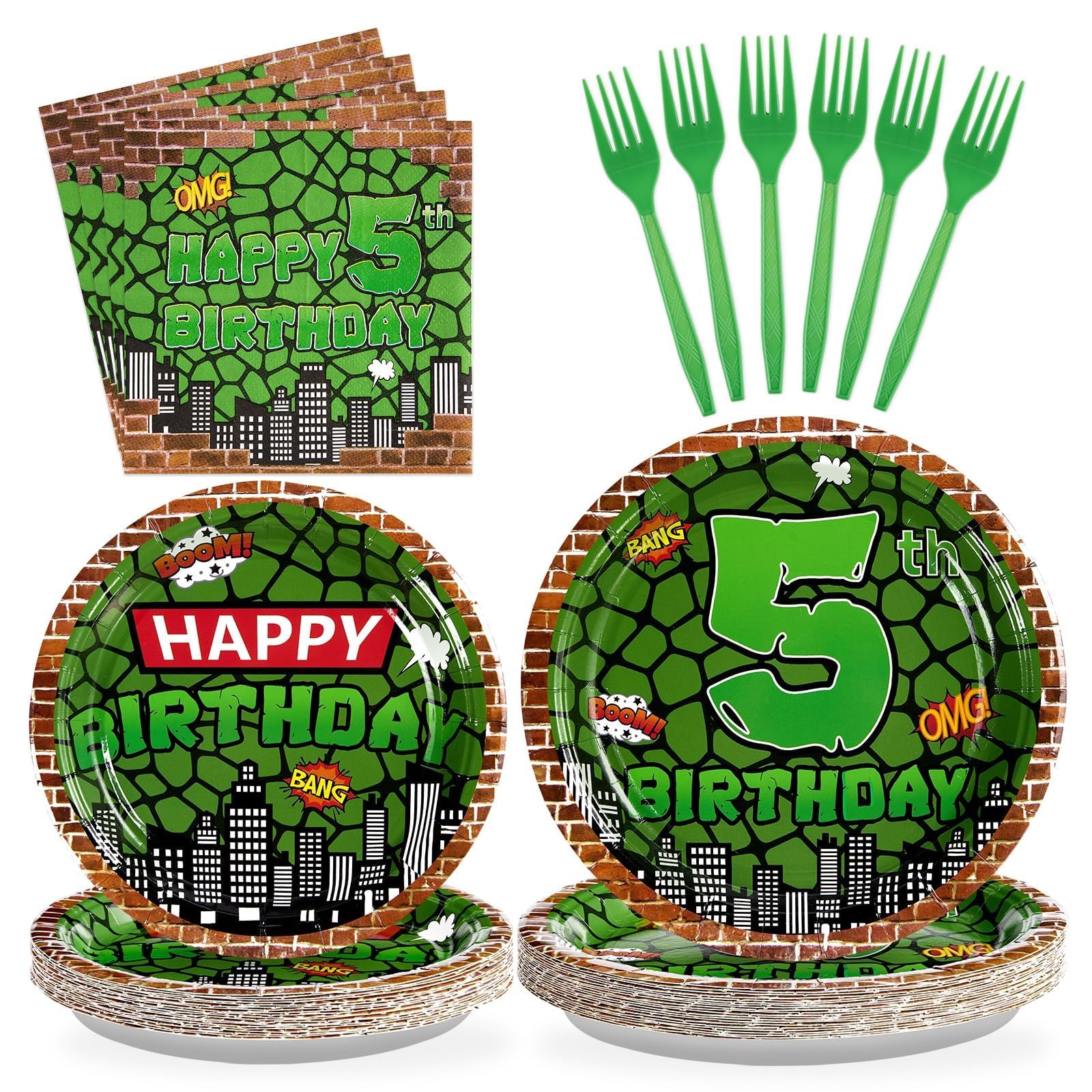 Photo 1 of Grencian 96Pcs Turtle 5th Birthday Decorations 5th Birthday Plates for Boys Comic Hero Plates and Napkins Green Comics Tortoise Party Supplies for Kids 5 Years Old Cartoon Turtle Theme Party Serves 24