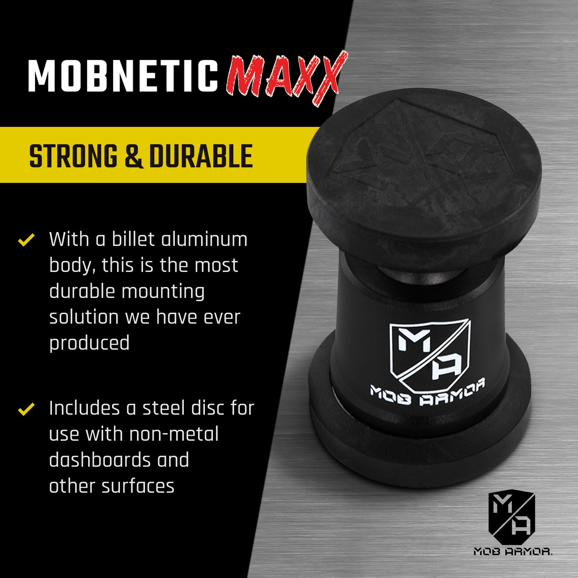 Mob Armor MobNetic Maxx - USA Assembled Magnetic Phone Holder for Car, Magnetic Car Phone Mount, 90-Degree Tilt, 360-Degree Rotation, Aluminum Metal, Compatible with iPhone & Android - Black
