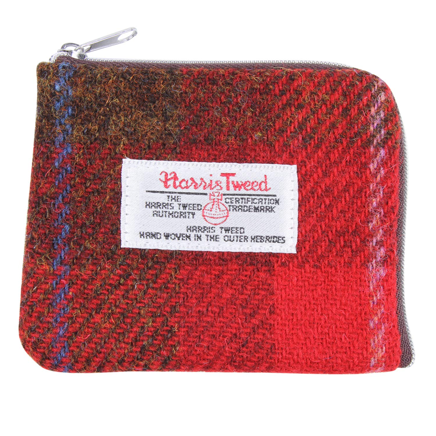 Harris Tweed Plaid Tartan Zipped Coin Card Wallet Coin Purses Pouches (Small, Red Tartan)
