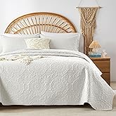 WURUIBO Cream Quilt Set King/Cal King Size, Embossing Microfiber Bedspreads with Pillow Sham, Ligthweight Breathable Thin Coverlet, Reversible Bedding Set for All Season (1 Quilt,2 Pillow Shams)