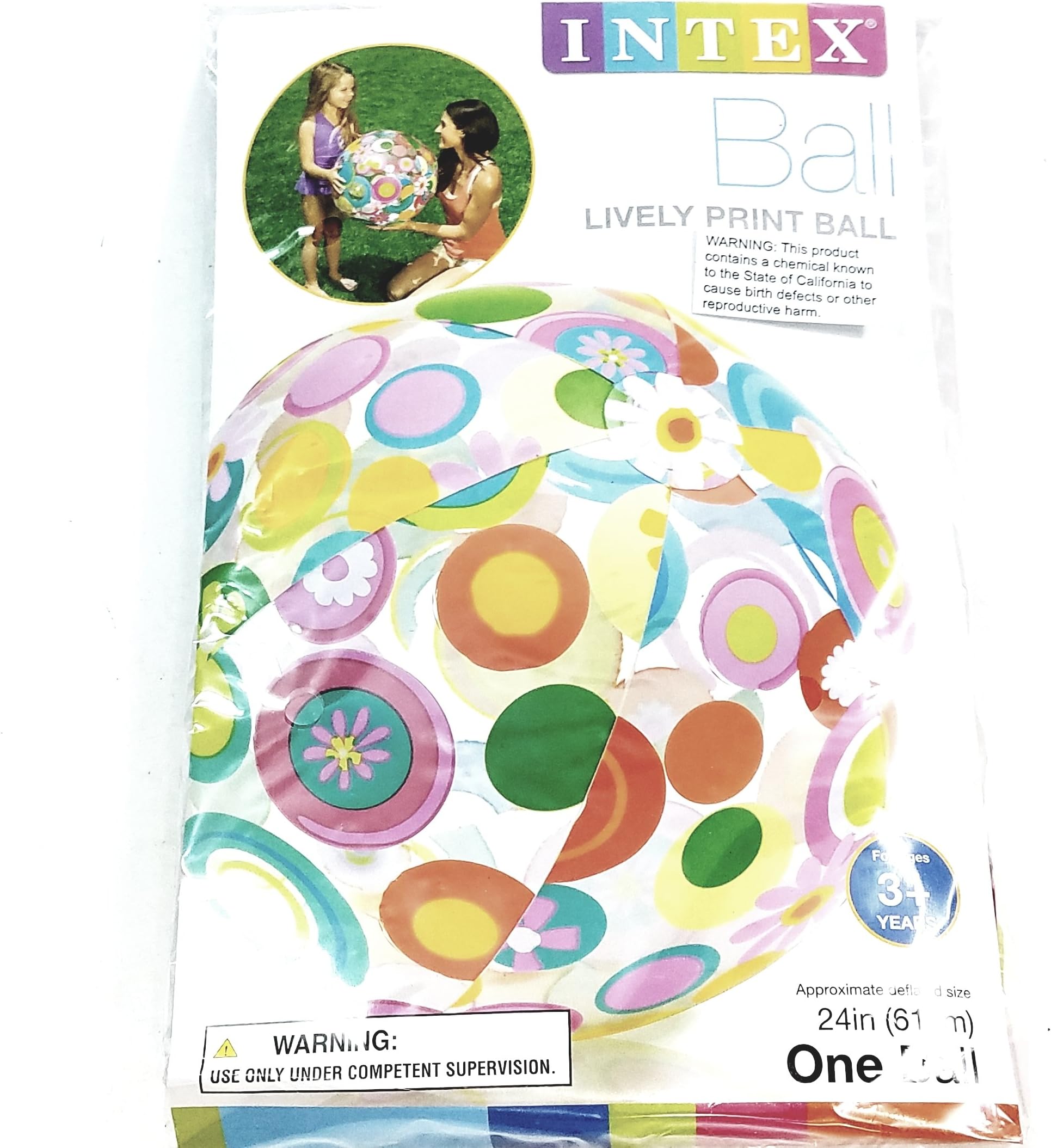 INTEX Floral Print Lively Print Ball 24" Diameter Inflatable Pool/Beach Ball