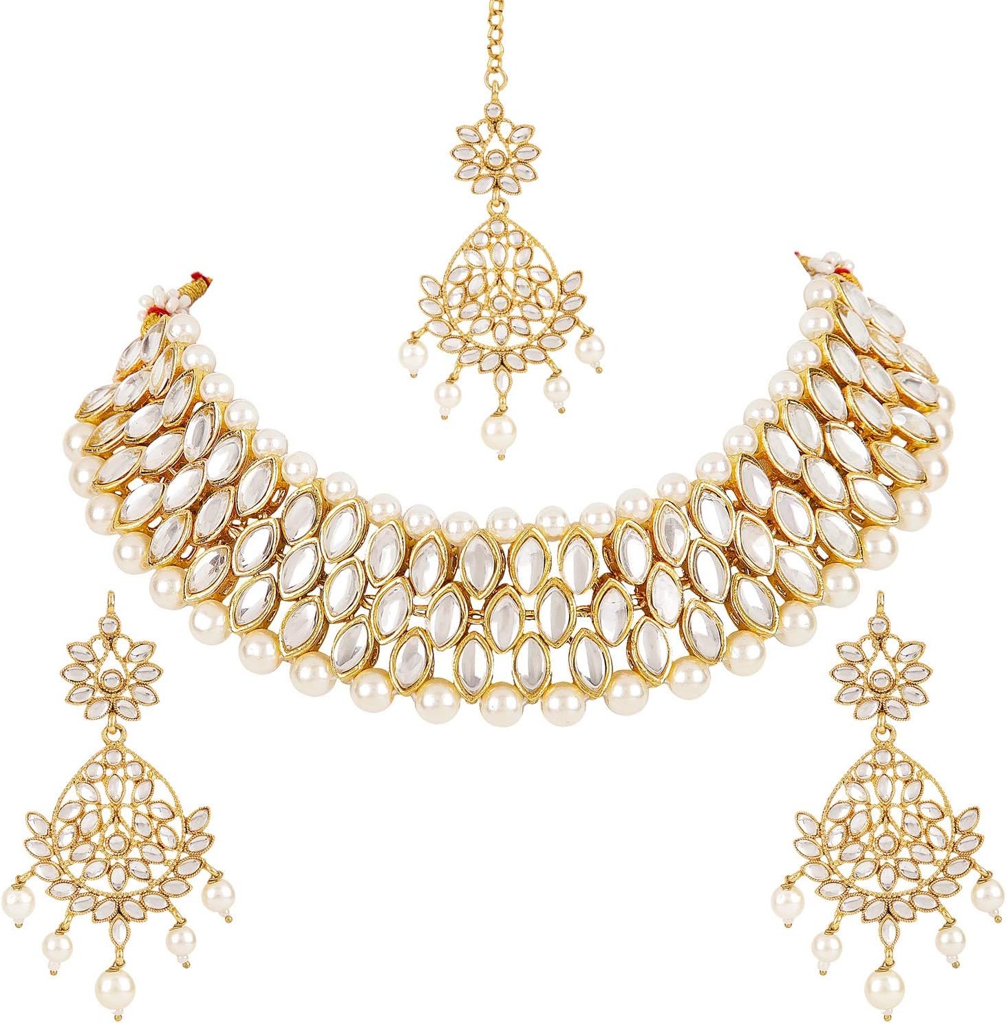 Shining DivaLatest Choker Design Traditional Kundan Earrings Maang Tikka Necklace Jewellery Set for Women