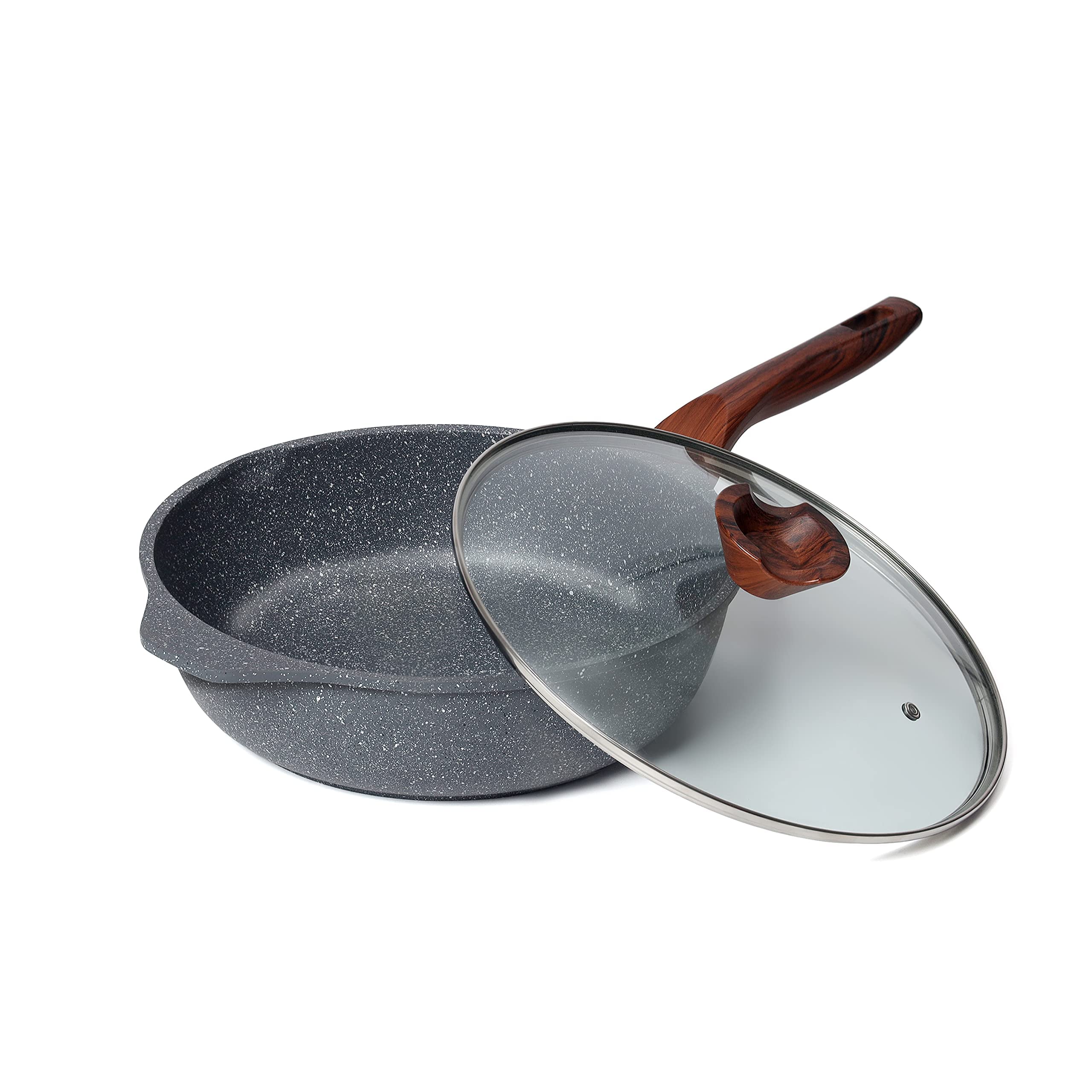 RIOVARM 28 cm Nonstick Deep Frying Pan with Lid, Saute Pans for Induction Hob, 11 inch Omelette Pan, PFOA Free Skillet with Granite Coating, Small Egg Pans, Camping Pans, Suitable for All Stoves