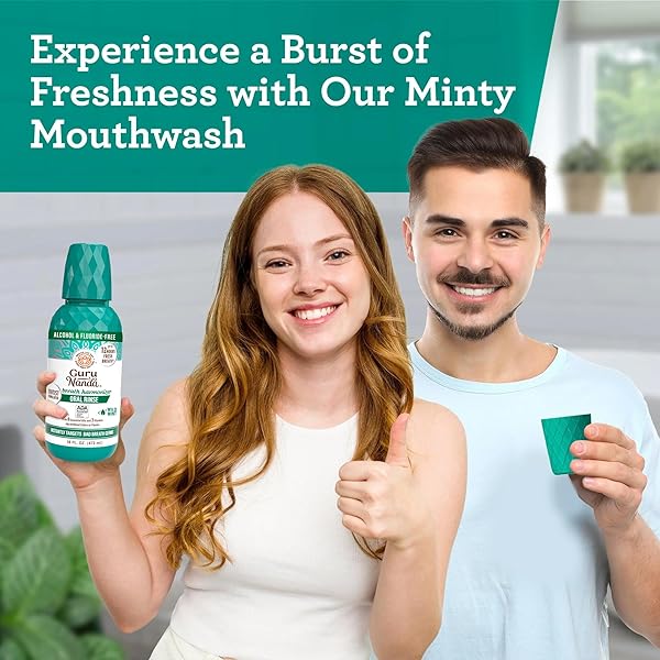 GURUNANDA ORAL RINSE FRESH BREATH MOUTHWASH, ADA-ACCEPTED ALCOHOL-FREE MOUTHWASH, 7 ESSENTIAL OILS & VITAMINS, SLS & FLOURIDE-FREE, WILD MINT, 16 OZ