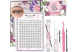 PRO LASHBEAUTY Lash Clusters Kit Natural Style with Bond and Seal Eyelash Applictor Lash Remover DIY for Beginner Waterproof 