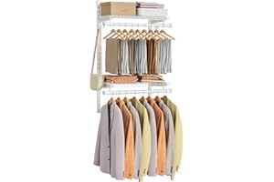 SONGMICS HOME Closet System, Closet Insert Organizer, 2-4 ft, Adjustable Metal Shelving Unit with 2 Hanging Rods, 2 Shelves, and Hooks, for Pantry Mudroom Garage Basement, Cloud White URGR030W01