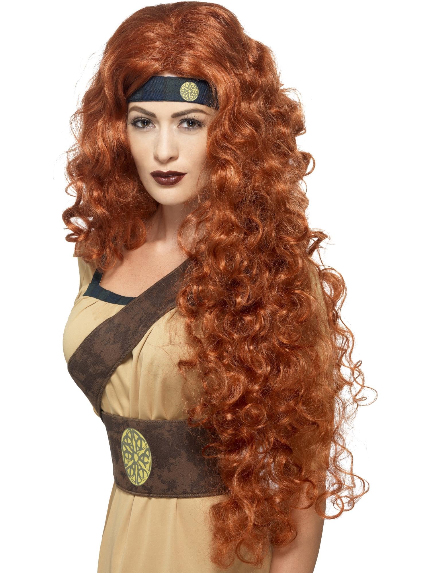Smiffys Medieval Warrior Queen Wig, Auburn Extra Long, Historical Fancy Dress, Medieval Dress Up Wigs Halloween
