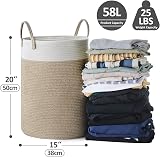 YOUDENOVA Woven Laundry Basket 50cm Handle Cotton Rope 58L White Brown view 4