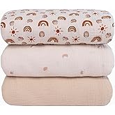 Muslin Swaddle Blankets Baby Blanket Set, 3 Pack 47"x47" Breathable Swaddles for Newborns, Soft Baby Swaddle Blanket Girl Boy, Muslin Blankets and Swaddles for Babies, Nursery Gift Set Neutral Rainbow
