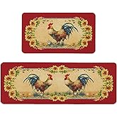 Kuyuayee Farmhouse Kitchen Mats Set of 2 Non-Slip Red Farm Rooster Kitchen Rugs Seasonal Home Decor Low Profile Washable Floor Mat 17x47 Inch and 17x29 Inch