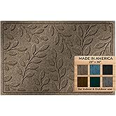 WaterHog Indoor Outdoor Welcome Mat - Door Entry Mat & Front Door Rug, Water-Resistant Construction Built for Busy Entryways, Garage, Mudroom and Hallways, Brittney Leaf Collection, Camel, 2' x 3'