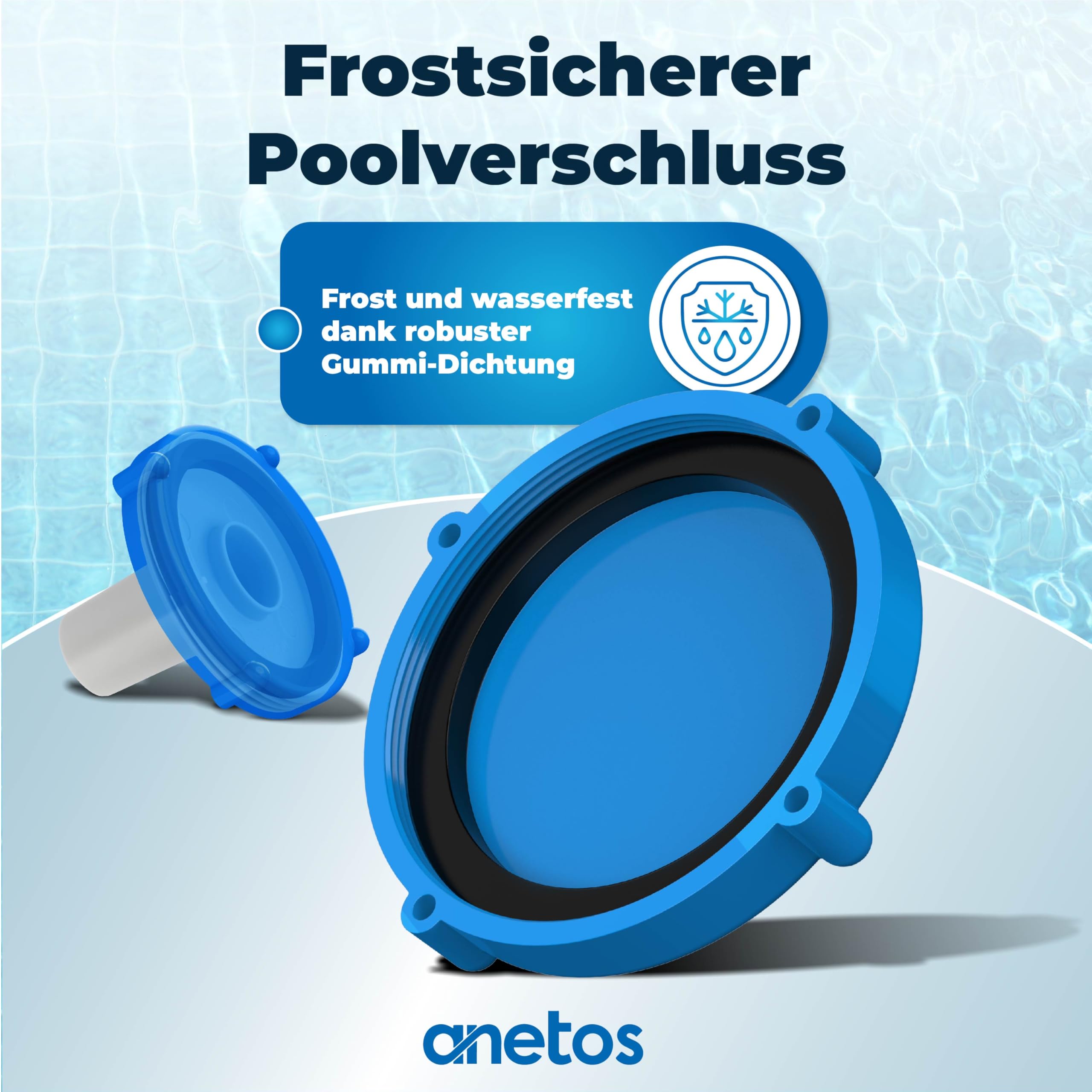 anetos® - Winterverschluss Set für Intex und Bestway Pools – 100% DICHT – Winterstopfen für beide Anschlüsse (2 Stück) mit passenden Dichtungen 4