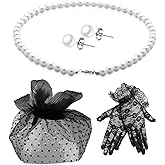 Honoson 4 Pcs Fascinators Hats Set for Women Tea Party Accessory Headpiece Veil Lace Glove Pearl Set, Wedding Halloween Xmas