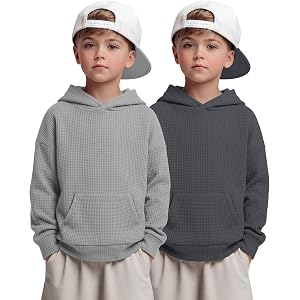 Custoneei 2 Pack Boys Waffle Lightweight Hoodies | 2 Pack, Boys Waffle Knit Hoodies, Lightweight Long Sleeve Pullovers, Soft