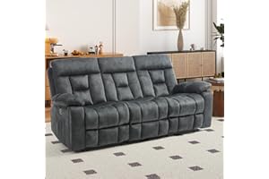 EBELLO Reclining Sofa for Living Room, Extra Wide Modern Overstuffed 3 Seat Recliner Manual Sofa with Hidden Armrest Cup Holders, Soft Breathable Fabric and Padded Seat, Grey